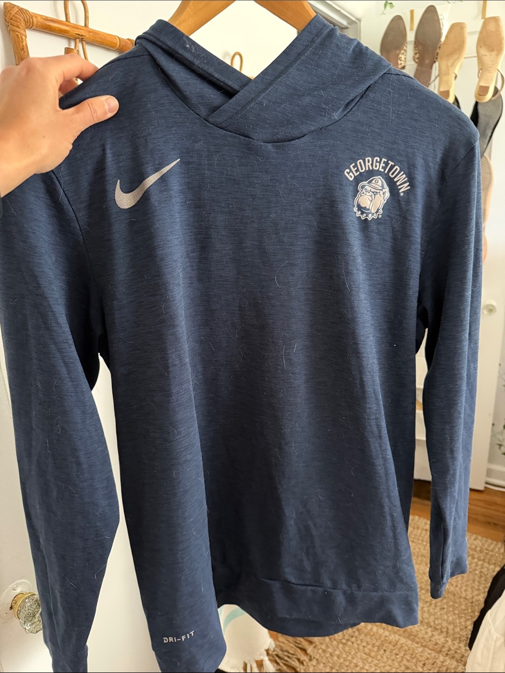 Nike Dri-Fit Navy Georgetown Hooded Long Sleeve Top